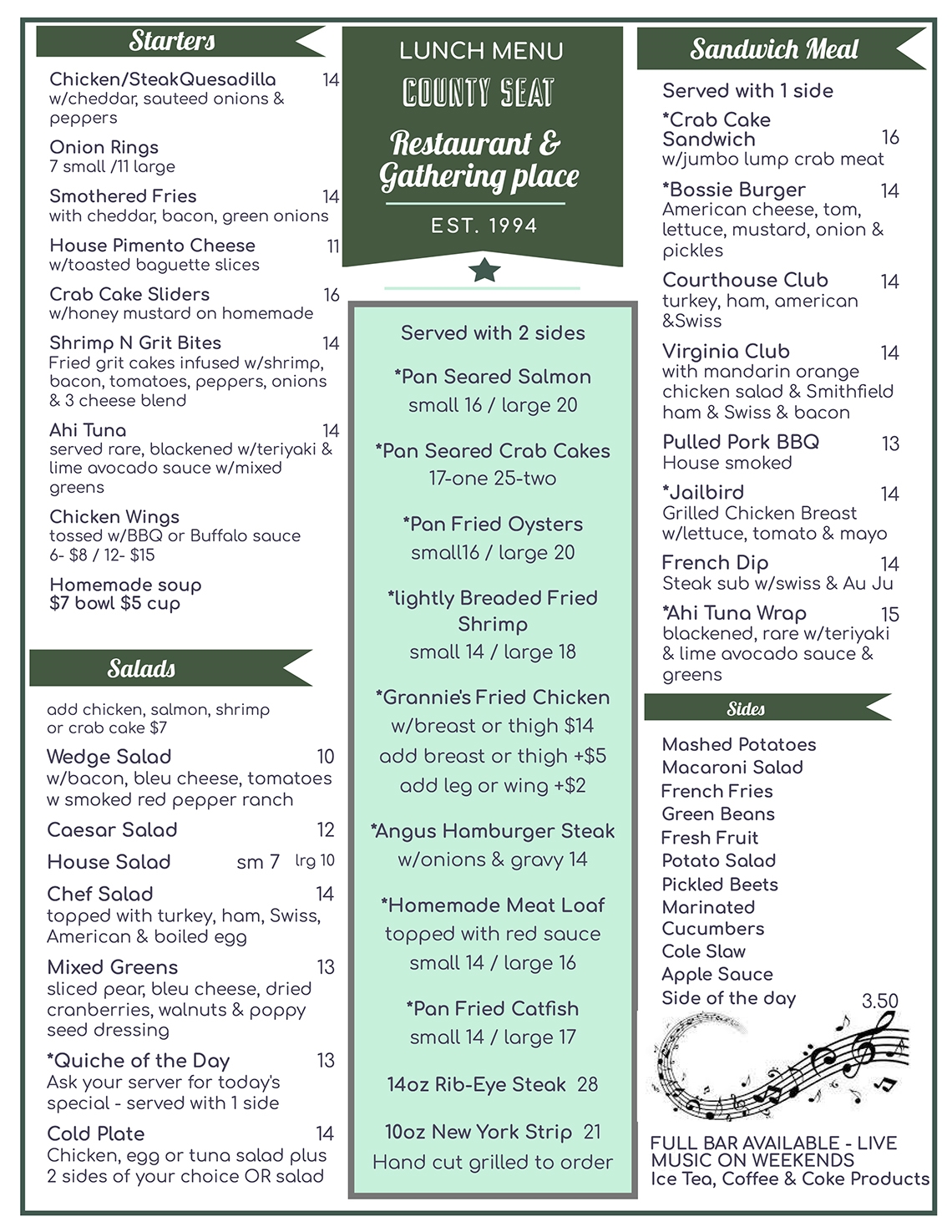 Lunch Menu 2025